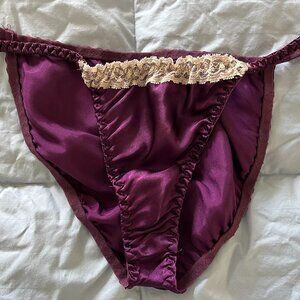 Sexy Y2K style satin dark purple string bikini panty size M
